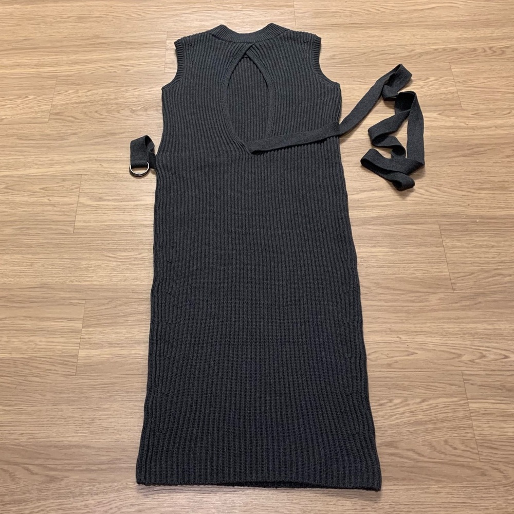 NEW AllSaints East Knit Cotton Ribbed Belted Midi Dress Gray Charcoal Size M - Picture 12 of 14